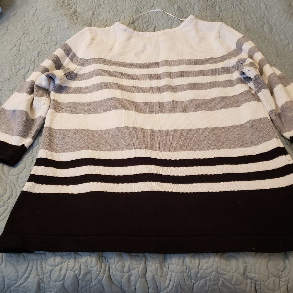 KAREN SCOTT BOATNECK CABLEKNIT STRIPED SWEATER